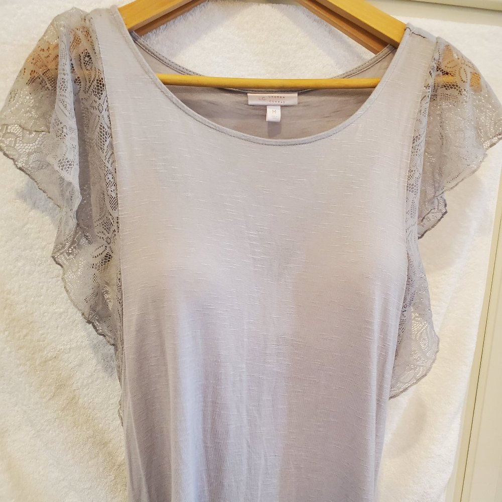 Lauren Conrad Gray Silver Top with Lace Sleeves